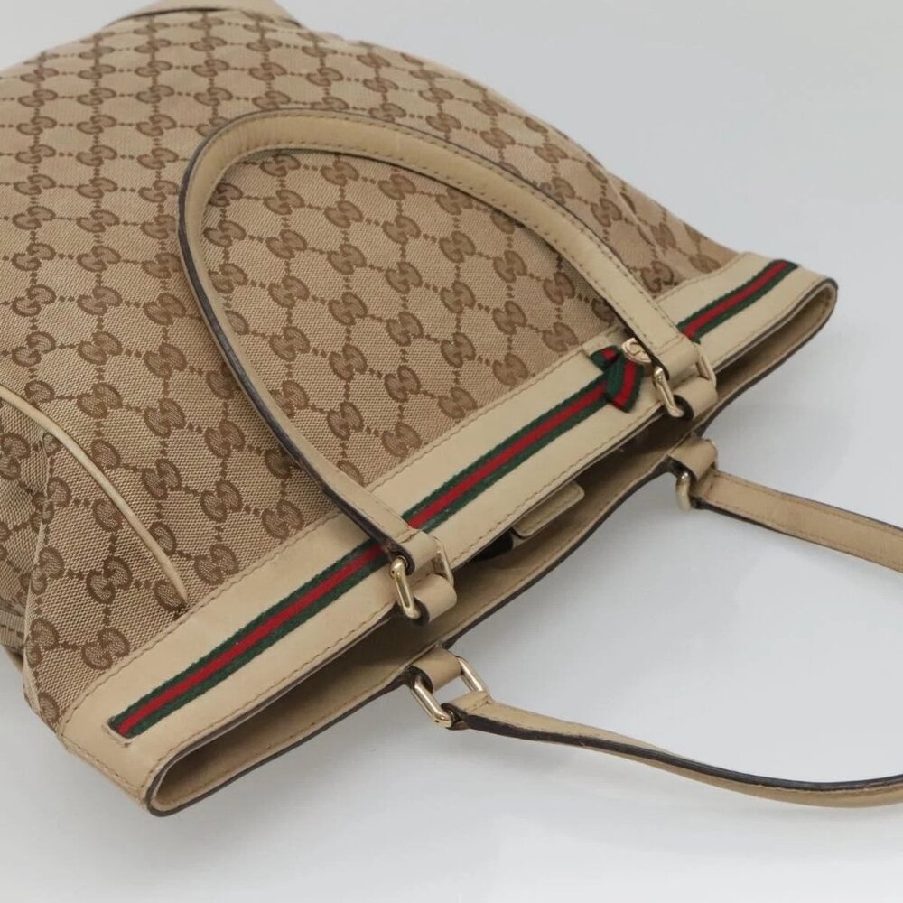 GUCCI GG Canvas Web Sherry Line Tote Bag Beige Gold 257062 Auth 140783 - Picture 7 of 16